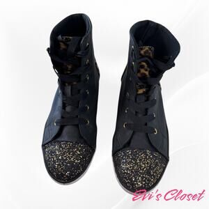 Brash Girls High Top Leo Glittery Sz 4 1/2 Black Leopard Sneakers Satin Finish